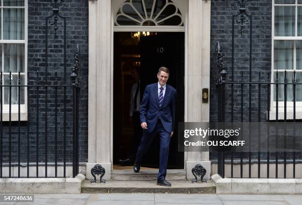 Newly appointed Parliamentary Secretary to the Treasury Gavin Williamson leaves 10 Downing Street in central London on July 14, 2016 as cabinet...