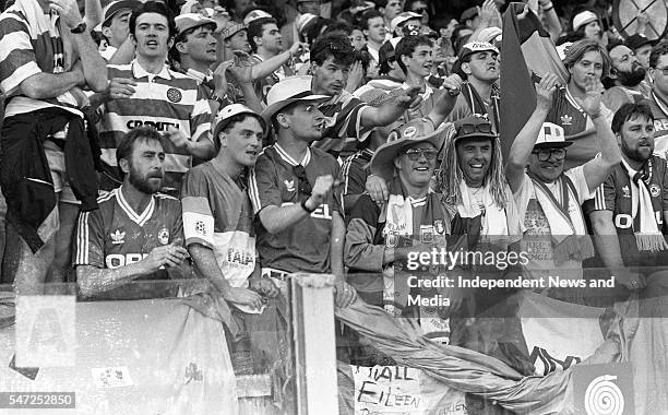 Irish fans at the World Cup Italia '90, Republic of Ireland v England in Stadio Sant'Elia, Cagliari. The result was England 1 - Republic of Ireland 1...