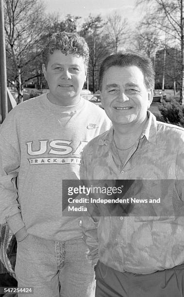 Broadcaster Larry Gogan and his son, Gerry, at RTE Radio Centre, , Pic: Kevin Clancy, , 393-497 . .