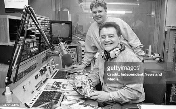 Broadcaster Larry Gogan and his son, Gerry, at RTE Radio Centre, , Pic: Kevin Clancy, , 393-497 . .