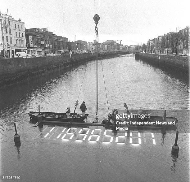 Millenium clock is restored in the River Liffey in Dublin after repair circa April 1996, .