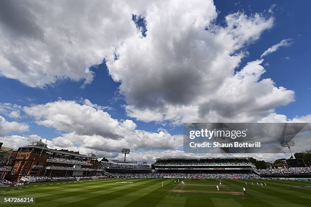 General view of the cricket ground during day one of the 1st Investec Test match between England and Pakistan at Lord's Cricket Ground on July 14,...