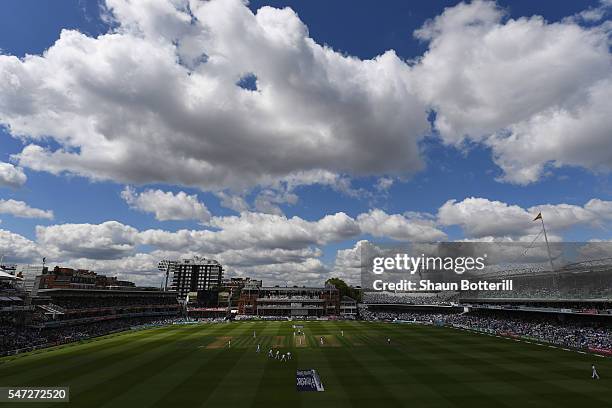 General view of the cricket ground during day one of the 1st Investec Test match between England and Pakistan at Lord's Cricket Ground on July 14,...