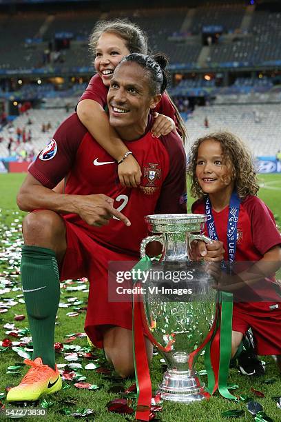 Bruno Alves of Portugal with his kids during the UEFA EURO 2016 final match between Portugal and France on July 10, 2016 at the Stade de France in...