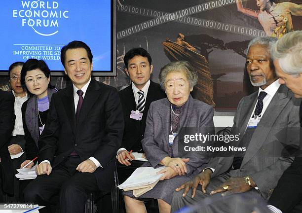 Switzerland - Japanese Prime Minister Naoto Kan meets with former U.N. Secretary General Kofi Annan and Japan International Cooperation Agency...