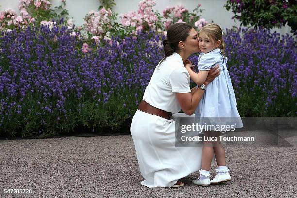 Princess Estelle of Sweden and Crown Princess Victoria of Sweden pose during the Birthday celebrations of Crown Princess Victoria of Sweden at...