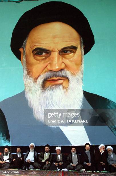 From L to R, Ayatollah Taheri Khoram Abadi, unidentified, Mohammad Tavasoli, adviser to Iranian President Mohammad Khatami, Hassan Khomeini, grandson...