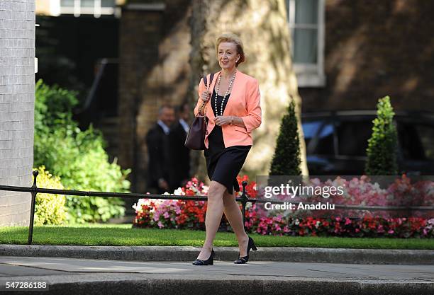 Andrea Leadsom arrives at Downing Street where she was appointed as British Environment, Food and Rural Affairs Secretary, as Prime Minister Theresa...