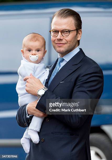 Prince Daniel, Duke of Vastergotland and Prince Oscar of Sweden at the 39th birthday celebrations for Crown Princess Victoria at Solliden on July 14,...