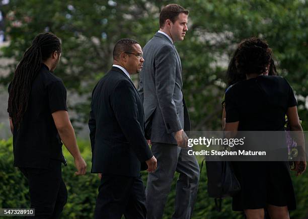 Rep. Keith Ellison , center, arrives outside the funeral of Philando Castile at the Cathedral of St. Paul on July 14, 2016 in St. Paul, Minnesota....