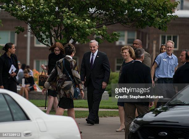 Minnesota Governor Mark Dayton, center, arrives outside the funeral of Philando Castile at the Cathedral of St. Paul on July 14, 2016 in St. Paul,...
