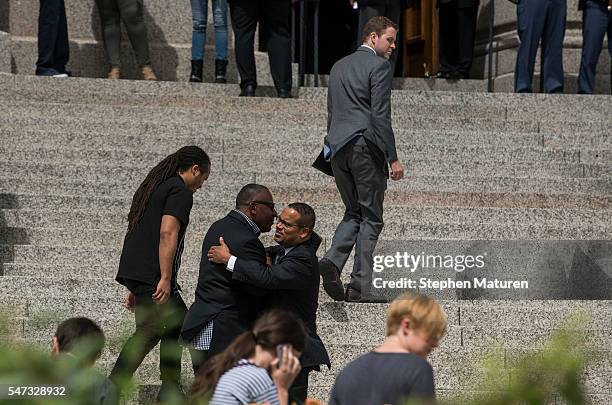 Rep. Keith Ellison , center, arrives outside the funeral of Philando Castile at the Cathedral of St. Paul on July 14, 2016 in St. Paul, Minnesota....