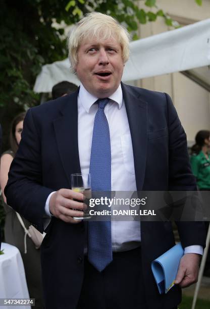 British Foreign Secretary Boris Johnson reacts as he attends a reception at the French Ambassador's residence in west London on July 14, 2016. -...