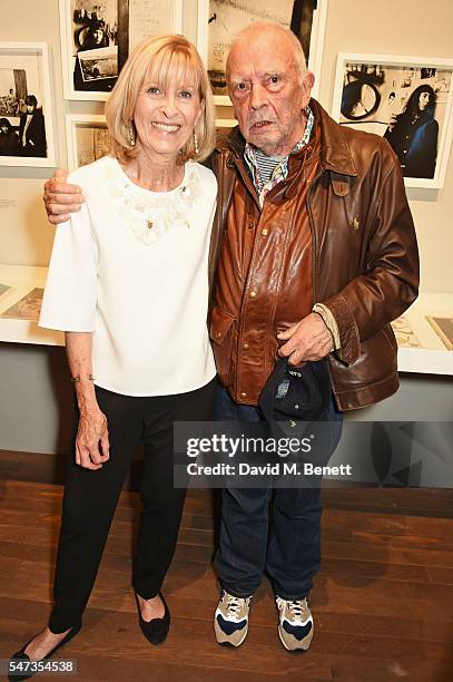 Diana Donovan and David Bailey attend a private view of 'Terence Donovan: Speed Of Light' at The Photographers' Gallery on July 14, 2016 in London,...