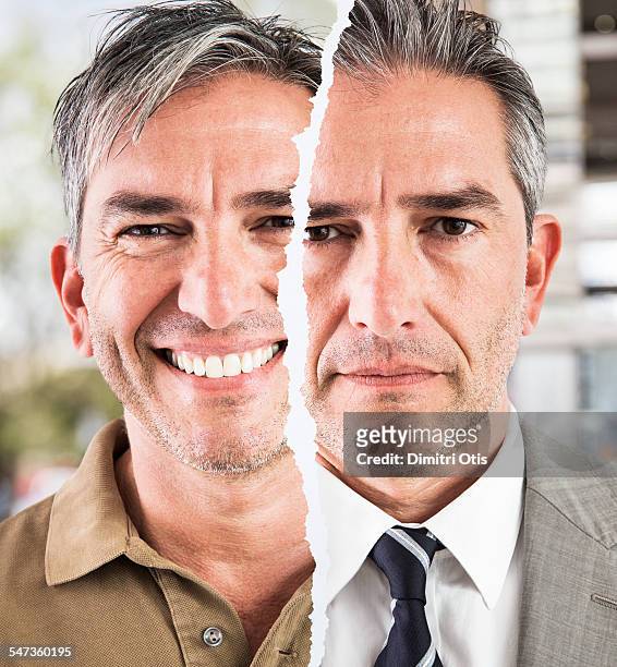 business man, smart and casual, different moods - schizophrenia stock pictures, royalty-free photos & images