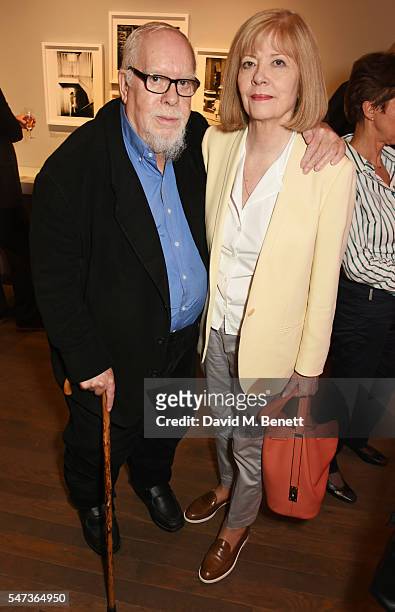 Sir Peter Blake and Chrissy Blake attend a private view of 'Terence Donovan: Speed Of Light' at The Photographers' Gallery on July 14, 2016 in...