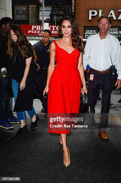 Actress Meghan Markle enters the "Today Show" taping at NBC Rockefeller Center Studios on July 14, 2016 in New York City.