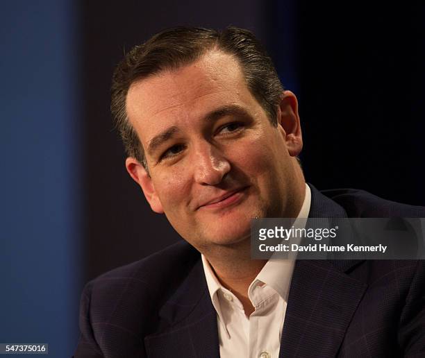 Republican candidate Senator Ted Cruz of Texas is interviewed by Politico's Mike Allen at an event sponsored by the Freedom Partners Chamber of...