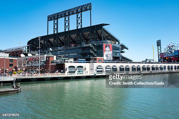 Park baseball stadium, home of the San Francisco Giants baseball team, viewed from across McCovey Cove, San Francisco, California, 2016. .