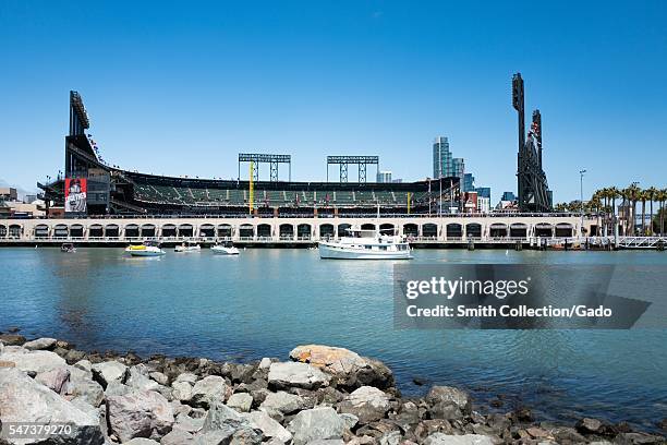 Park baseball stadium, home of the San Francisco Giants baseball team, viewed from across McCovey Cove, San Francisco, California, 2016. .