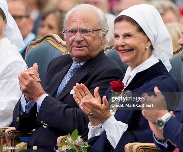 King Carl Gustaf of Sweden and Queen Silvia of Sweden attend a concert at the 39th birthday celebrations for Crown Princess Victoria on July 14, 2016...