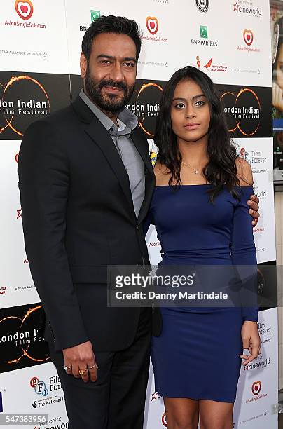 Producer Ajay Devgn and daugter Nysa Devgn attends the London Indian film festival opening night at Cineworld Cinemas on July 14, 2016 in London,...
