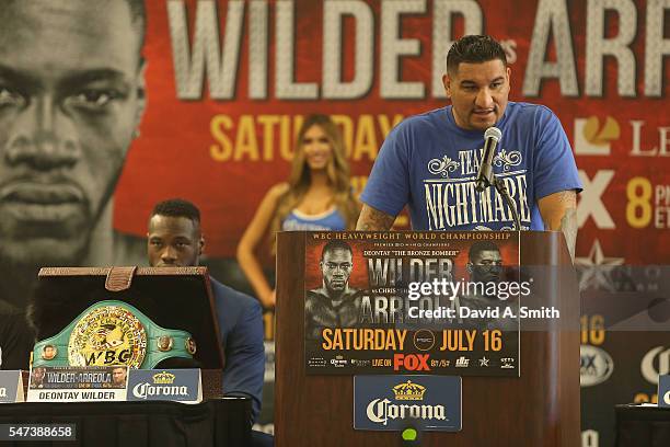 Chris Arreola speaks during a press conference at the Birmingham-Jefferson Civic Center on July 14, 2016 in Birmingham, Alabama. The press conference...