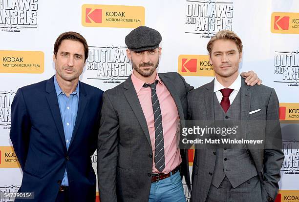 Actor Luke Wilson, filmmaker JT Mollner and actor Chad Michael Murray attend the premiere of Momentum Pictures' "Outlaws And Angels" at Ahrya Fine...