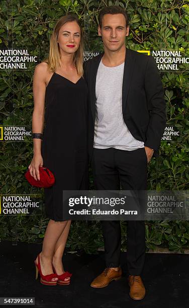 Actor Ricard Sales and actress Elsa Herrera attend the National Geographic Channel 15th Anniversary photocall at the EEUU embassy on July 14, 2016 in...