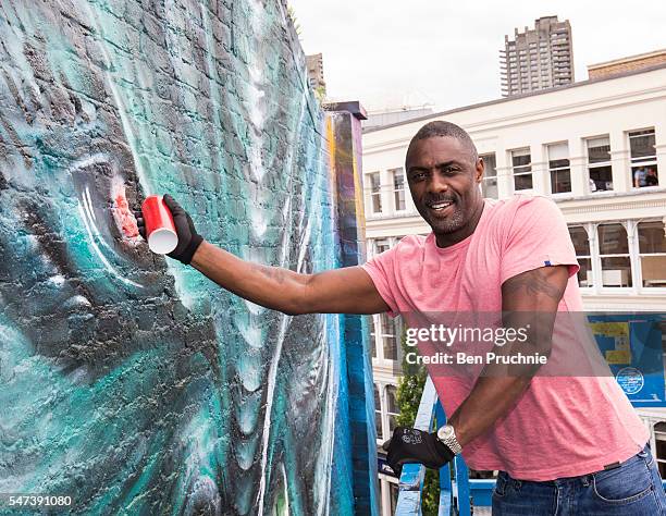 Idris Elba visits a street art mural promoting Star Trek Beyond in East London on July 14, 2016 in London, England.