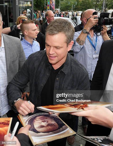 Actor Matt Damon sighted arriving for the photocall for the "Jason Bourne" premiere at the Cineplex Alhambra on July 14, 2016 in Berlin, Germany.