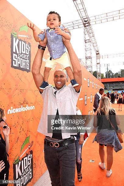 Player Richard Jefferson and a guest attend the Nickelodeon Kids' Choice Sports Awards 2016 at UCLA's Pauley Pavilion on July 14, 2016 in Westwood,...