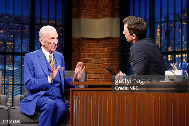 Episode 393 -- Pictured: Author Gay Talese during an interview with host Seth Meyers on July 14, 2016 --