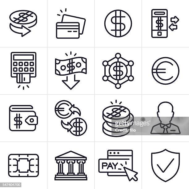 currency finance and banking icons and symbols - credit card reader stock illustrations