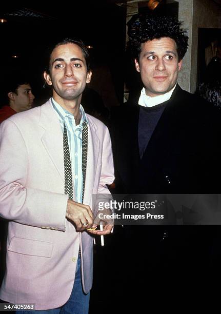 Marc Jacobs and Isaac Mizrahi attend the Grand Opening of Planet Hollywood on October 22, 1991 in New York City.
