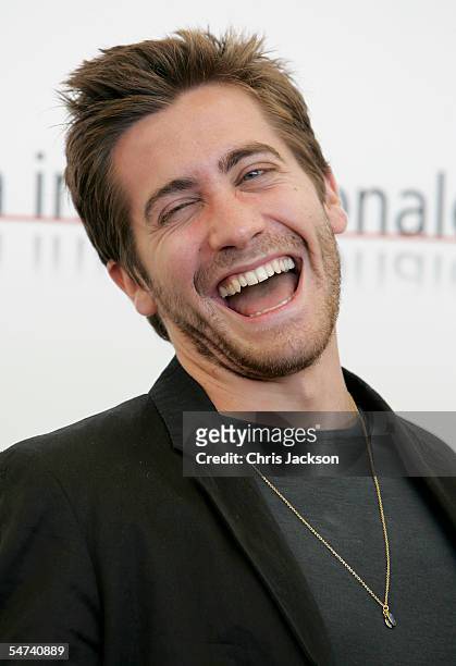 Actor Jake Gyllenhaal jokes around for the photographers at the photocall for the film "Proof" on the sixth day of the 62nd Venice Film Festival on...