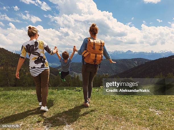 on an adventure with my moms - lesbian mom stock pictures, royalty-free photos & images