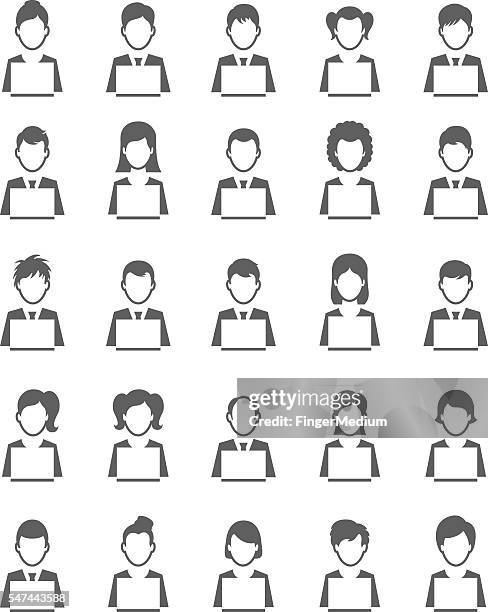 user icon set - ceo working on computer stock illustrations