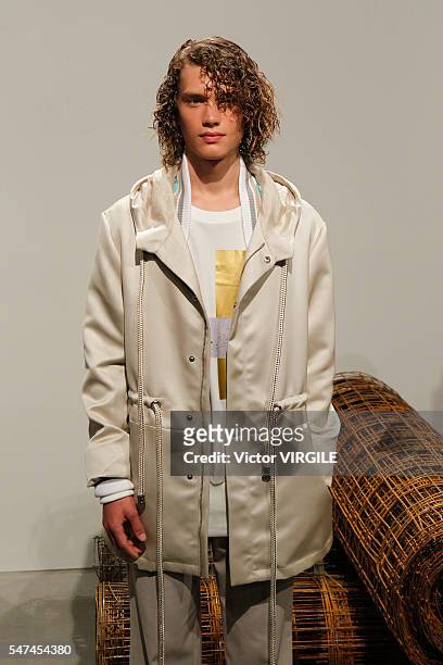 Model poses at the Garciavelez presentation during New York Fashion Week: Men's S/S 2017 on July 12, 2016 in New York City.