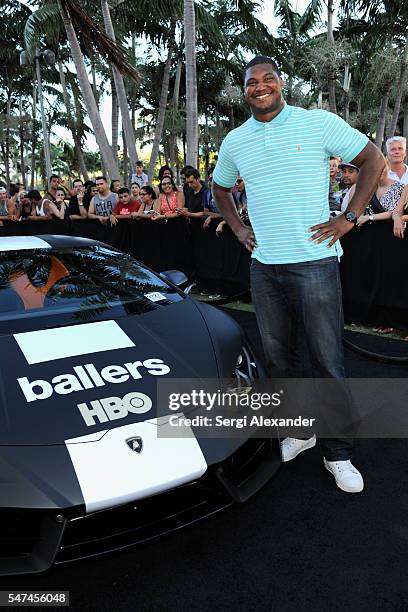 Arizona Cardinals defensive end Calais Campbell attends the HBO Ballers Season 2 Red Carpet Premiere and Reception on July 14, 2016 at New World...