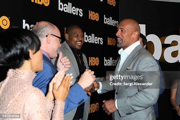 Dwayne Johnson attends the HBO Ballers Season 2 Red Carpet Premiere and Reception on July 14, 2016 at New World Symphony in Miami Beach, Florida.