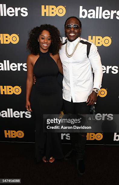 Shelah Marie and Rapper Ace Hood attend the HBO Ballers Season 2 Red Carpet Premiere and Reception on July 14, 2016 at New World Symphony in Miami...