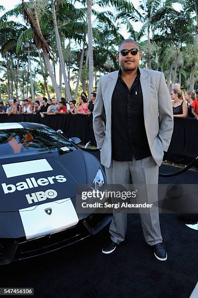 Omar Benson Miller attends the HBO Ballers Season 2 Red Carpet Premiere and Reception on July 14, 2016 at New World Symphony in Miami Beach, Florida.