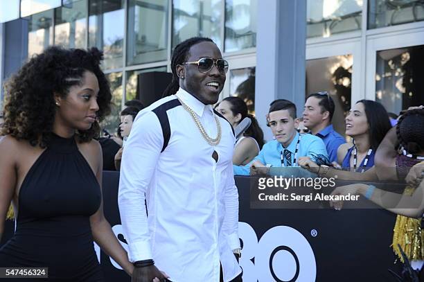 Shelah Marie and Rapper Ace Hood attend the HBO Ballers Season 2 Red Carpet Premiere and Reception on July 14, 2016 at New World Symphony in Miami...
