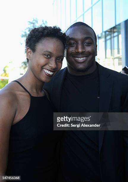 Cleveland Browns running back Duke Johnson and guest attend the HBO Ballers Season 2 Red Carpet Premiere and Reception on July 14, 2016 at New World...