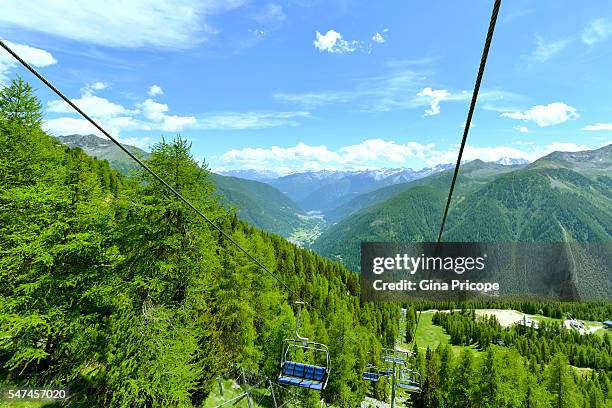 peio, landscape from the chairlift doss dei gembri to tarlenta, trentino, italy. - ski lift summer stock pictures, royalty-free photos & images