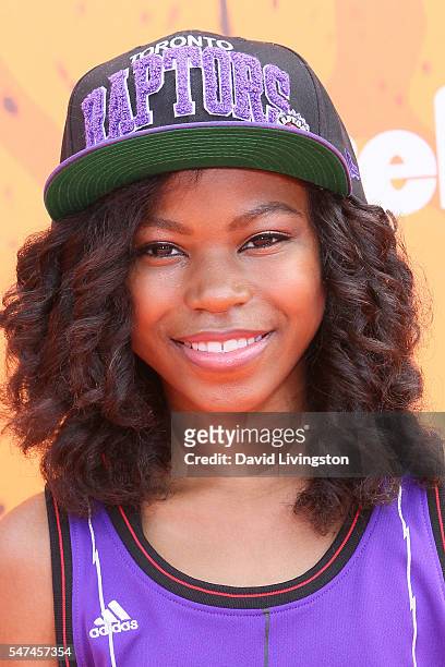 Actress Riele Downs arrives at the Nickelodeon Kids' Choice Sports Awards 2016 at the UCLA's Pauley Pavilion on July 14, 2016 in Westwood, California.