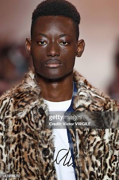 Model walks the runway at the Ovadia & Sons fashion show during New York Fashion Week: Men's S/S 2017 on July 12, 2016 in New York City.