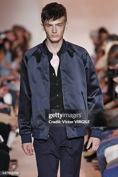 Model walks the runway at the Ovadia & Sons fashion show during New York Fashion Week: Men's S/S 2017 on July 12, 2016 in New York City.