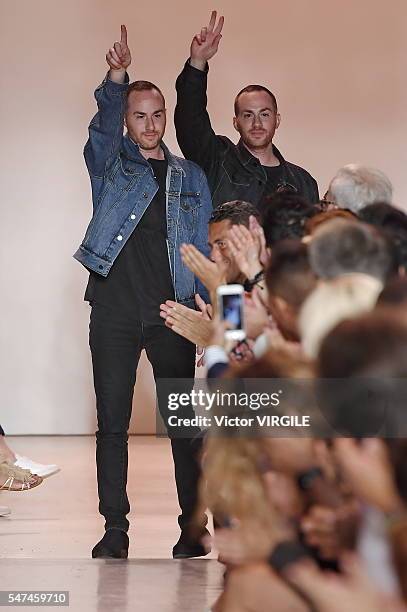 Fashion designer Shimon Ovadia and Ariel Ovadia walk the runway at the Ovadia & Sons fashion show during New York Fashion Week: Men's S/S 2017 on...